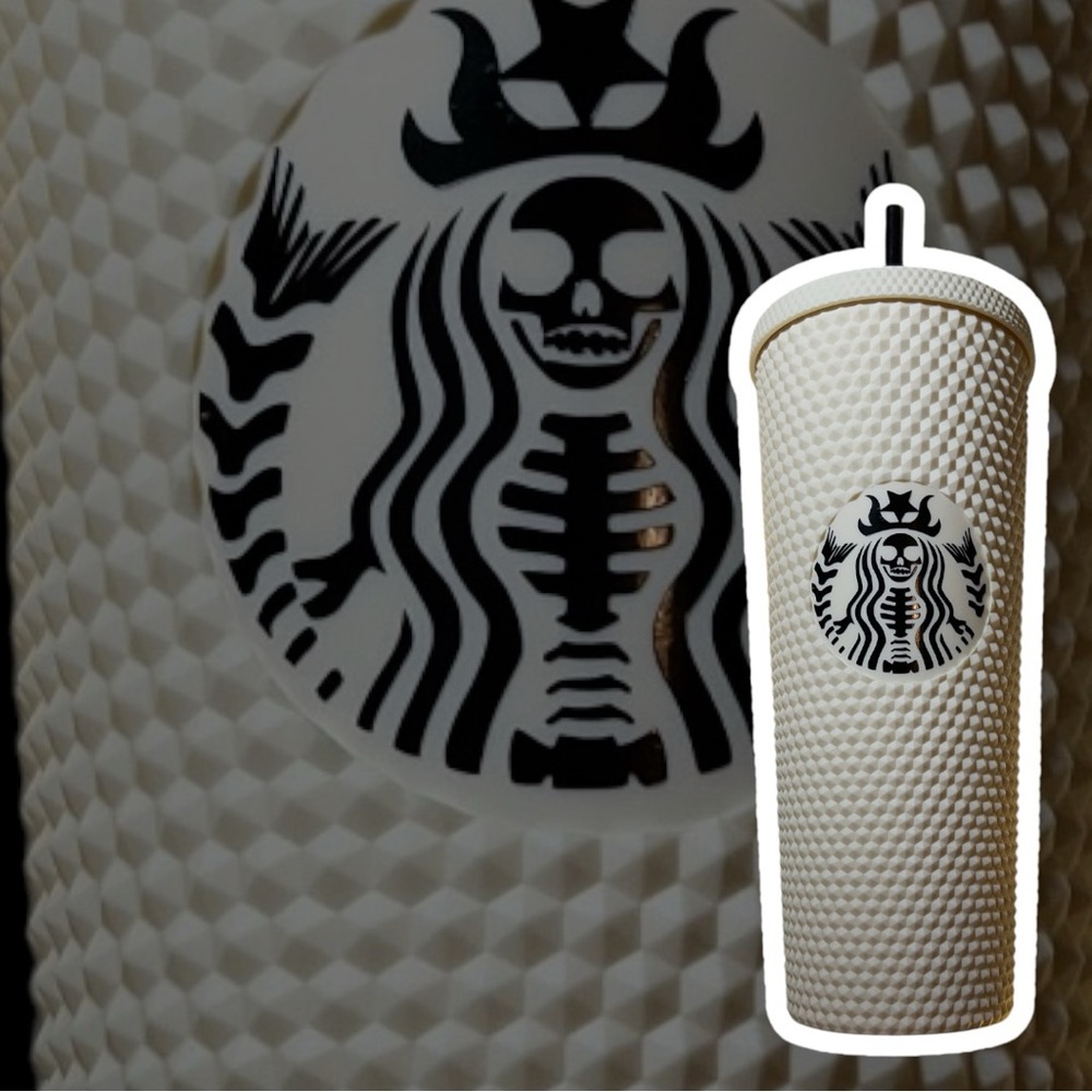 Mermaid Skeleton White Matte Studded Tumbler | Halloween Special 24oz |